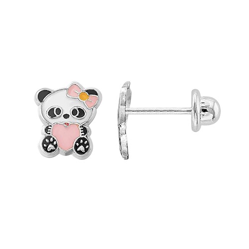 Broquel con Diseño de Osita Panda Esmaltado en Plata .925 + Obsequio