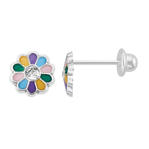 Broquel con Diseño de Florecita con Esmalte en Plata .925 + Obsequio