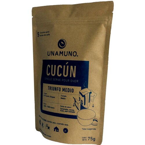 Unamuno paquete de 5 CUCÚNS - Café filtrable de 1 solo uso - Café de ALTURA, donde sea, cuando sea