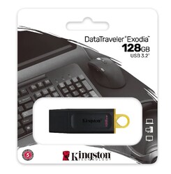 MEMORIA KINGSTON 128GB USB 3.2 ALTA VELOCIDAD DATATRAVELER EXODIA NEGRO PC MAC LAP RESPALDO VIDEO