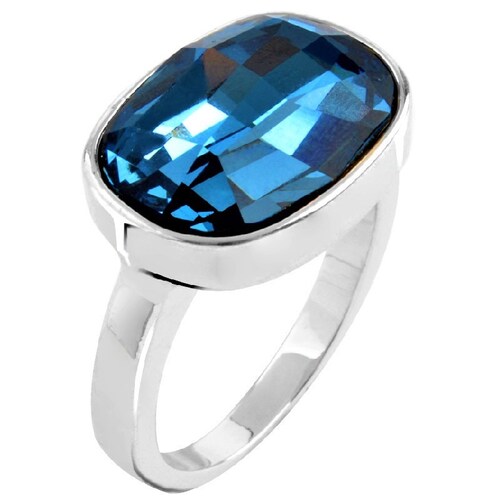 Anillo Cristal Swarovski Azul Oscuro Baño Rodio Farcelli Jewelry