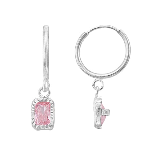 Arete tipo Coqueta en Forma de Rectángulo Con Zirconias .925 + Obsequio