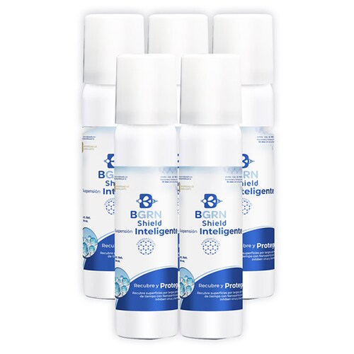 Set 5 Piezas. BGrn Shield, Desinfectante Antiviral por tiempo prolongado en Aerosol, 100ml. 