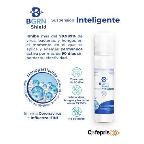 BGrn Shield, Desinfectante Antiviral por tiempo prolongado en Aerosol, 100ml.