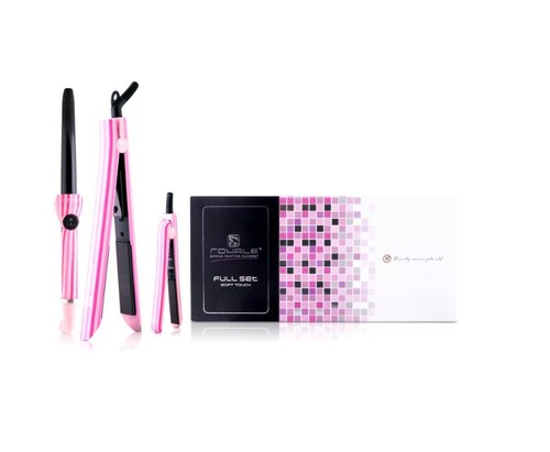 Full Set Plancha, Rizadora Y Plancha Mini Pink Stripe Royale