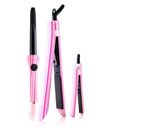 Full Set Plancha, Rizadora Y Plancha Mini Pink Stripe Royale