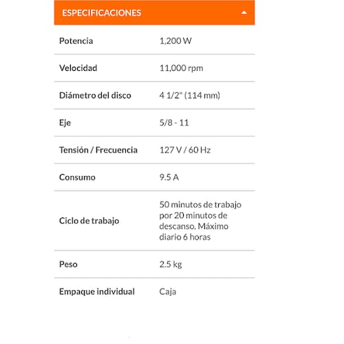 ESMERILADORA INDUSTRIAL ANGULAR USO RUDO 4 1/2" 1200 W PULIDORA CORTADORA TRUPER
