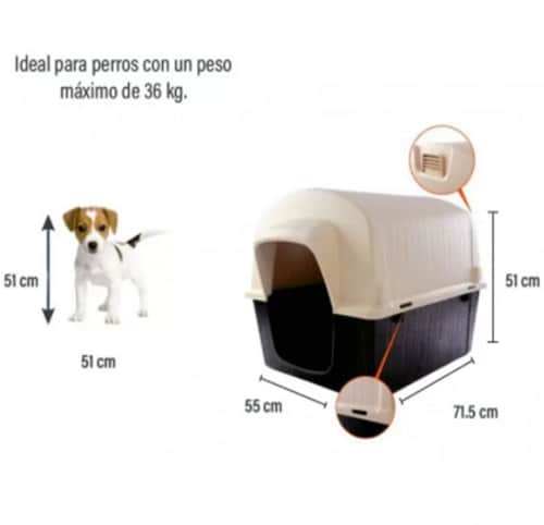 Casa Para Perro + Bebedero + Comedero Beige Kit Completo