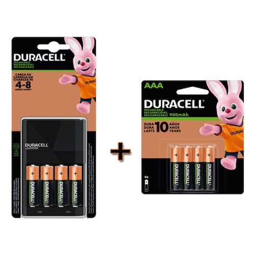 Kit Cargador para Pilas Recargables marca Duracell con 4 pilas AA de 2500 mAh incluidas + 4 pilas AAA de 900 mAh