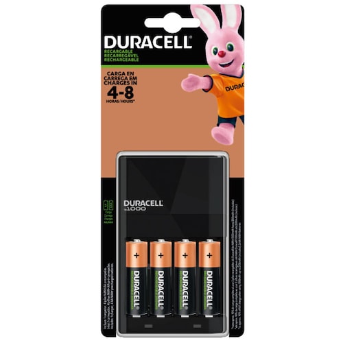 Cargador para Pilas Recargables marca Duracell con 4 pilas AA de 2500 mAh incluidas 