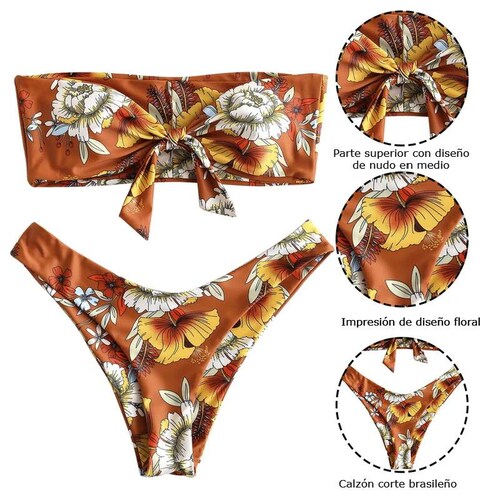  Sexy Bikini 2 Piezas Strapless Floreado Con Tanga Brasileña