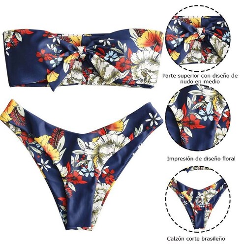  Sexy Bikini 2 Piezas Strapless Floreado Con Tanga Brasileña