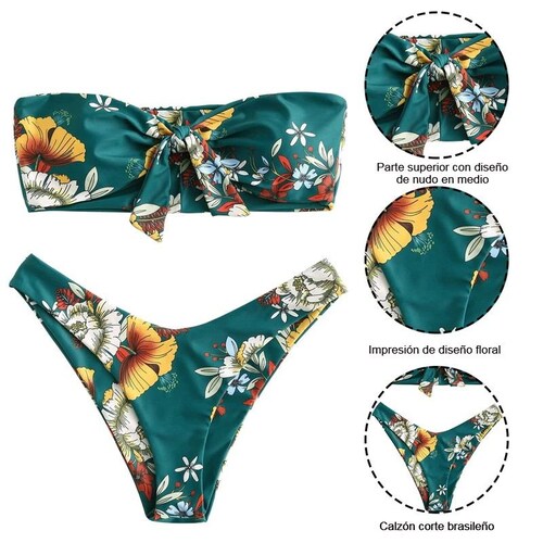  Sexy Bikini 2 Piezas Strapless Floreado Con Tanga Brasileña