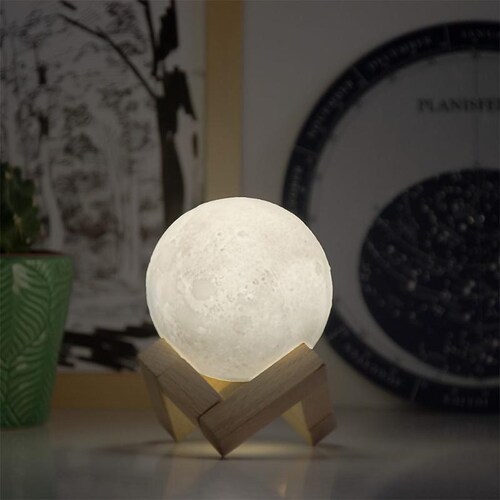 Lámpara Luna Led - 3 Colores De Iluminación - Recargable
