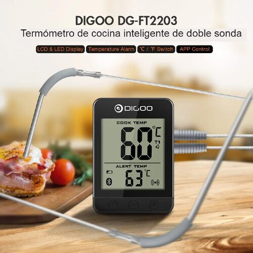 Termómetro De Cocina Digital Con Doble Sonda, Bluetooth