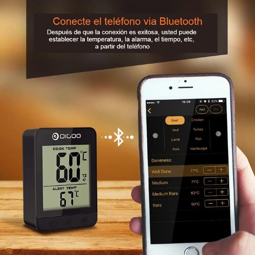 Termómetro De Cocina Digital Con Doble Sonda, Bluetooth