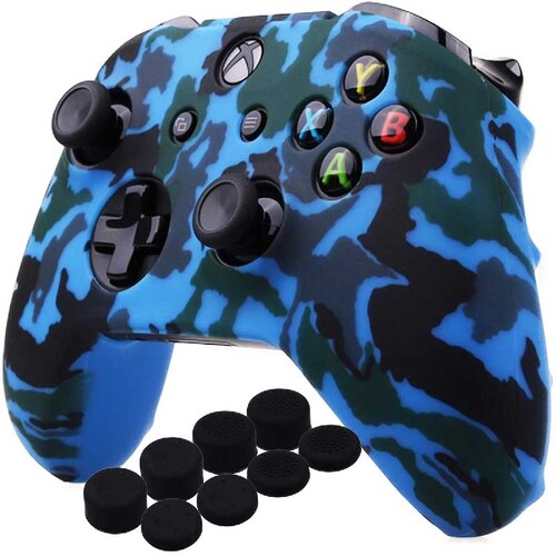 MandaLibre FUnda De Silicona Para Control Xbox One, S Y X + 8 Grips Profesionales (Azul Militar)