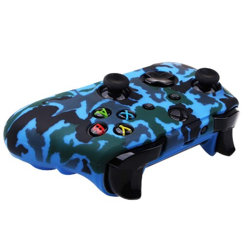 MandaLibre FUnda De Silicona Para Control Xbox One, S Y X + 8 Grips Profesionales (Azul Militar)