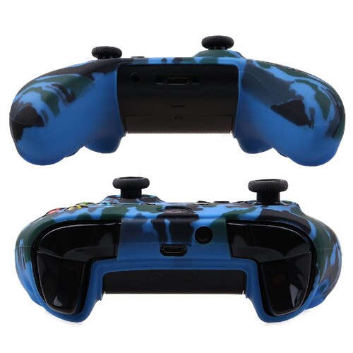 MandaLibre FUnda De Silicona Para Control Xbox One, S Y X + 8 Grips Profesionales (Azul Militar)