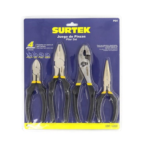 Juego De 4 Pinzas Electricista Surtek