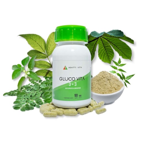 GLUCO VITA 3 + 3 - Moringa - Wereque - Tronadora - Guarumo - Prodigiosa - Neem - Suplemento alimenticio para el control del azúcar en sangre