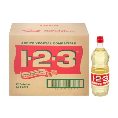 Aceite Vegetal 1-2-3 con 12 pzas de 1 l