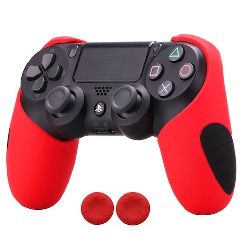 MandaLibre Funda Profesional con 2 Grips de Silicona para Controles DualShock 4 de Playstation 4 (Rojo)