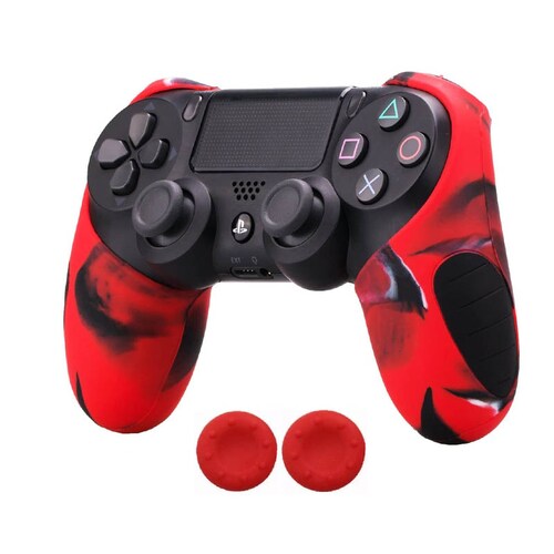 MandaLibre Funda Profesional con 2 Grips de Silicona para Controles DualShock 4 de Playstation 4 (Rojo Camuflaje)
