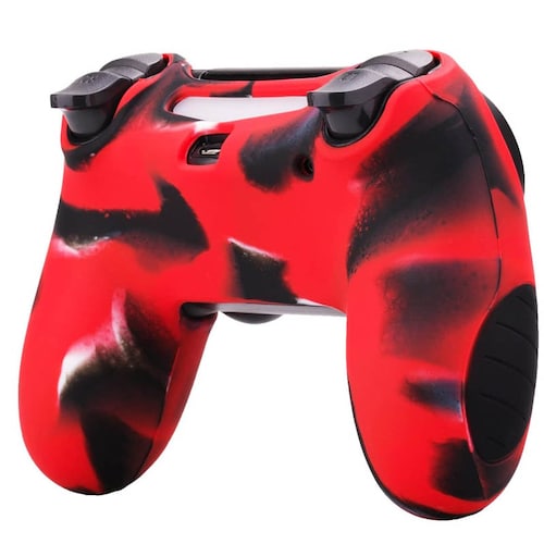 MandaLibre Funda Profesional con 2 Grips de Silicona para Controles DualShock 4 de Playstation 4 (Rojo Camuflaje)