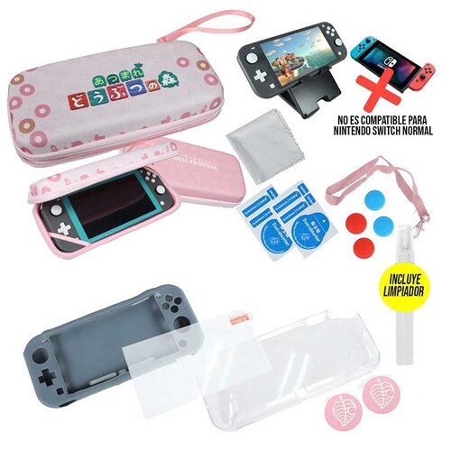 Estuche Kit Accesorios Nintendo Switch Lite Animal Crossing New Leaf Rosa