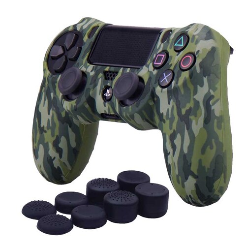 MandaLibre Funda con 8 Grips de Silicona para Controles DualShock 4 de Playstation 4 (Militar)
