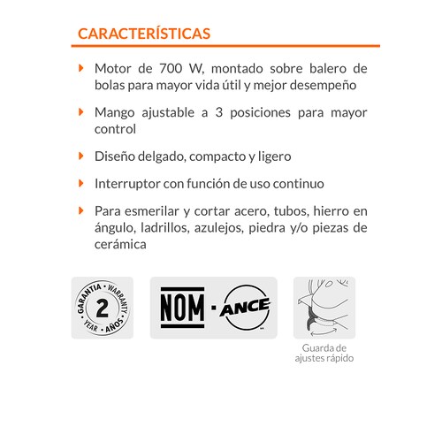 ESMERILADORA ANGULAR PROFESIONAL  PULIDORA 700 W TRUPER ESMA-4-1/2A12 de 60Hz 127V 