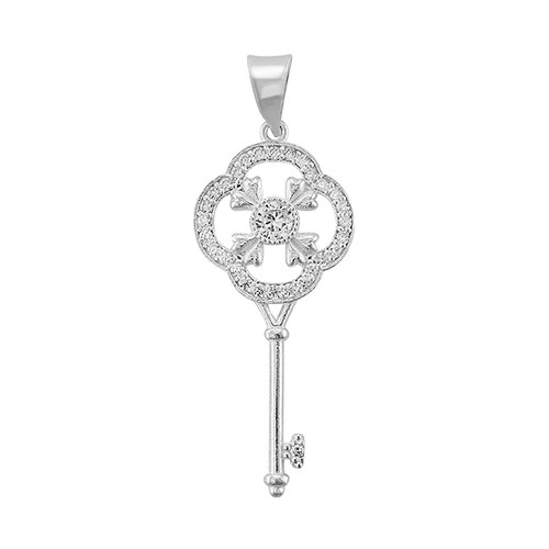 Dije de Llave  con forma de Flor con Circonias en Plata .925 