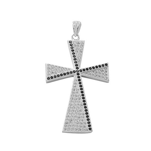 Dije de Cruz Molino con Piedras Negras en Plata .925 