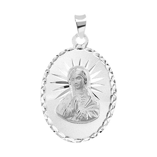 Medalla de la Virgen de Guadalupe Corte en Busto Ovalada con Brillo en Plata .925 