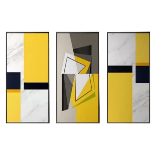 Triptico minimalista abstracto amarillo con marco