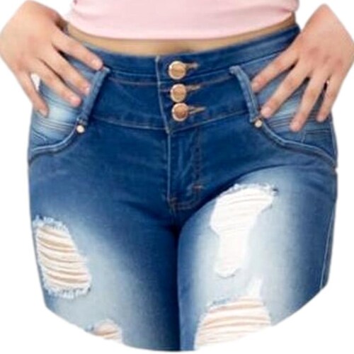 Skinny Jeans De Mezclilla Stretch Con Rasgado En Piernas