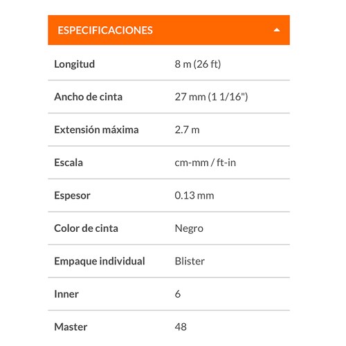 METRO-FLEXÓMETRO -CINTA METRICA NEGRA  DE 8m/26" E Extra Ancha lectura  por ambos lados FCN-8M TRUPER 