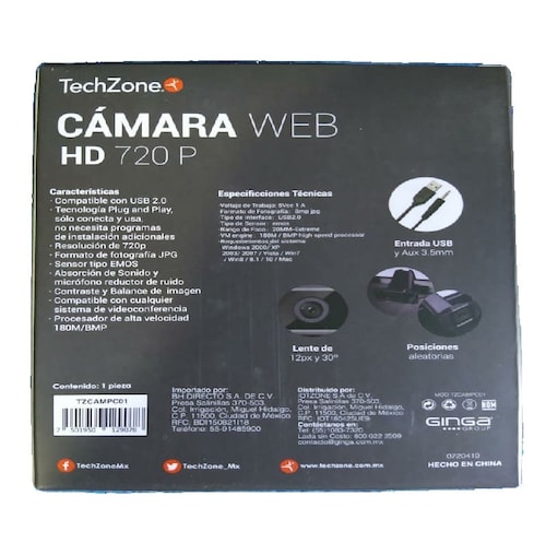 Cámara web TECHZONE TZCAMPC01 USB Negro PC LAP MAC USB 3.5MM VIDEO LLAMADA MICROFONO CONFERENCIA