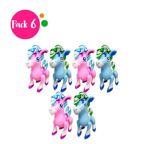 Inflable de Pony en Paquete de 6 Rosa y Azul