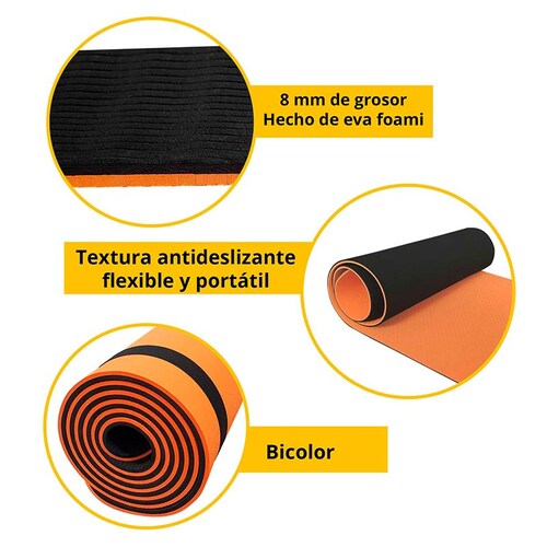 Tayga tapete fitness para yoga pilates color negro/naranja 183 cm