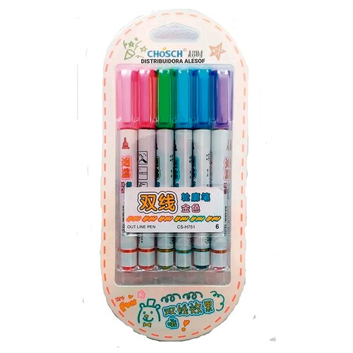 Marcadores Outline Pen, Doble Línea Metalizados Con 6 Piezas