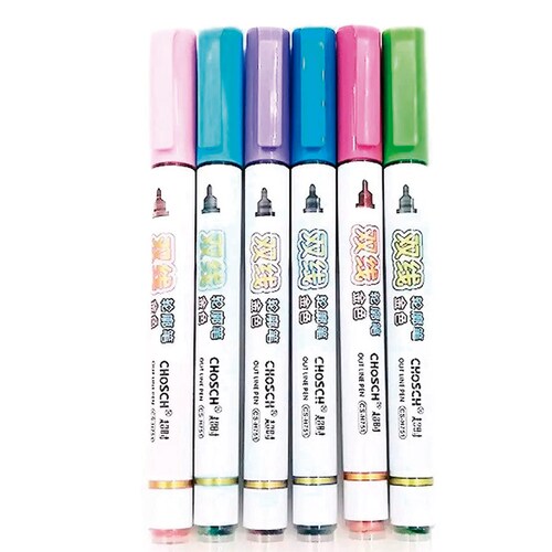 Marcadores Outline Pen, Doble Línea Metalizados Con 6 Piezas