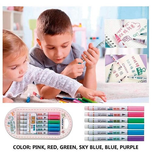 Marcadores Outline Pen, Doble Línea Metalizados Con 6 Piezas