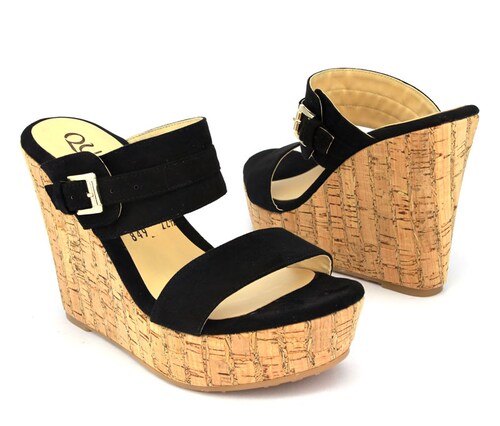 Zapatos De Meter Plataforma Forrada en Corcho 2 Tiras