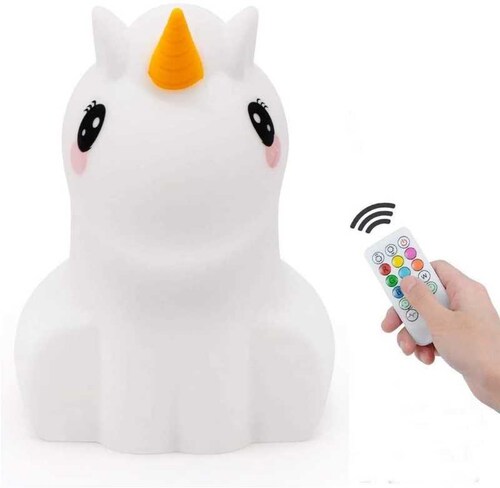 Lámpara led recargable Gadgets & Fun Unicornio BPA free diseño ideal para niños y bebés es apachurrable tipo squishy  incluye control remoto 