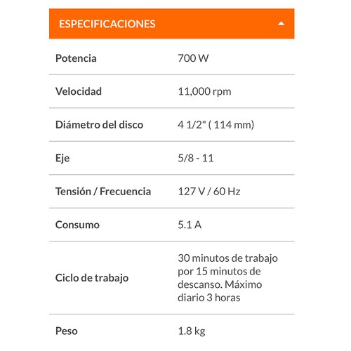 ESMERILADORA ANGULAR PROFESIONAL  PULIDORA 700 W TRUPER ESMA-4-1/2A12 de 60Hz 127V 