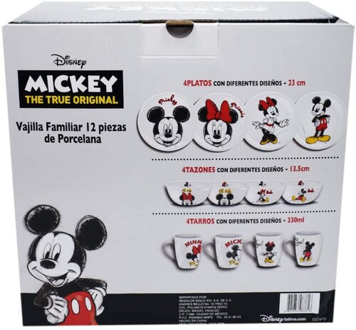 Vajilla Disney Mickey y Minnie Mouse de Porcelana 12 Piezas