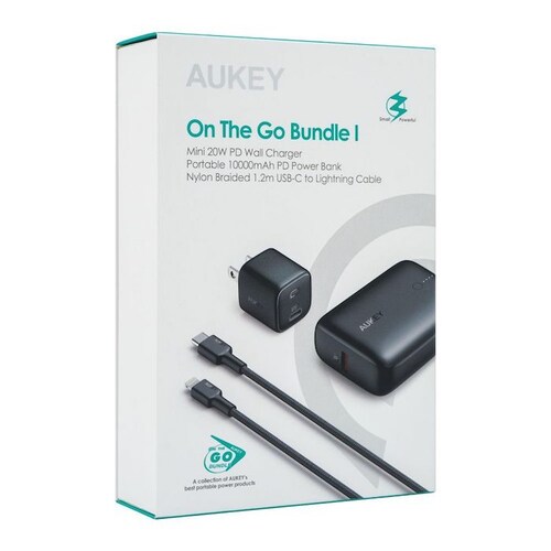 Aukey On the go, 3 en 1, Combo de power Bank Cargador y Cable Lightning ideal para iphone 12
