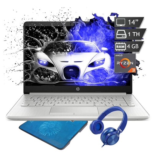 Laptop Hp 14 Ryzen 3-3250u 1tb Ram 4gb Radeon - Plata + Base enfriadora  + Audifonos